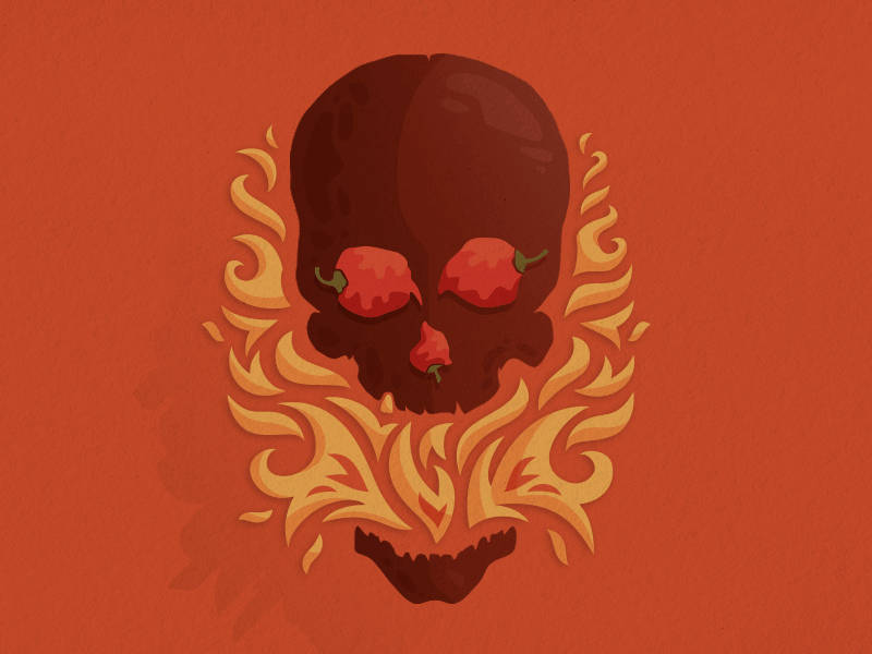 Muy Picante! chili fire flames hot illustration pepper picante skull