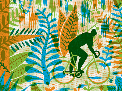 Art Crank bicycle explore illustration jungle plants printmaking
