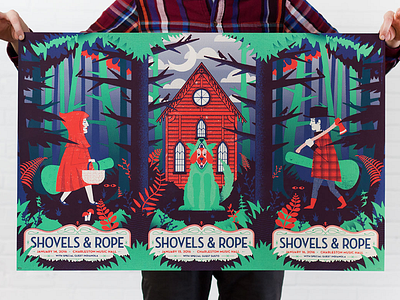 Shovels & Rope Charleston tryptich gig poster illustration red riding hood shovels and rope tryptich