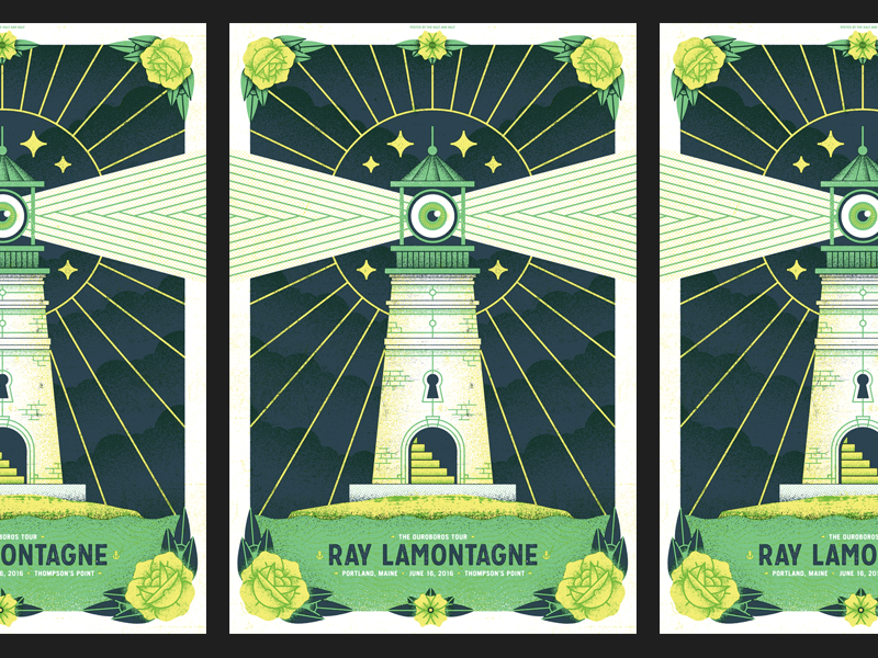 Lamontagne in Portland eye gig poster illustration lighthouse maine nautical ouroboros portland poster ray lamontagne rose screenprint