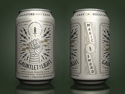Gauntlet O' Light beer brewery can design gauntlet of light illustration lightning magic sword power