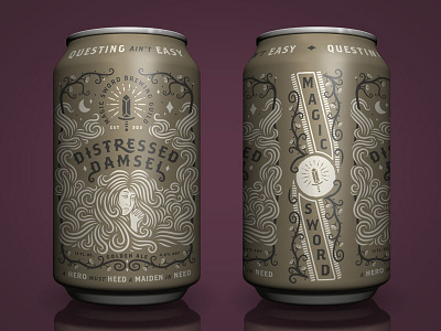 Distressed Damsel adobe beer branding brewing can fantasy label magic packaging