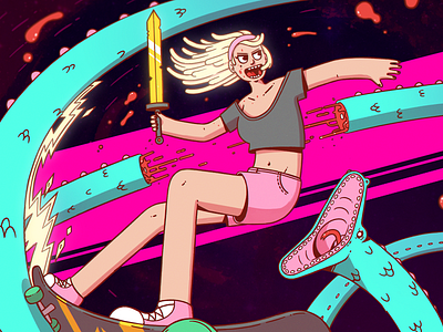 Girl power! 2d character dragon girlpower illustration monster skate skateboard
