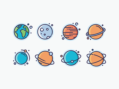 Planets Icon color earth icons linear planet satellite space