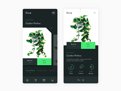 Flora Interface app dark ui ecommerce interface mobile plants screen shopping ux