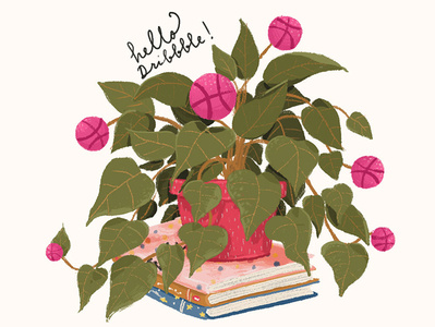 Hello Dribbble books design drawing dribbble illustration plants