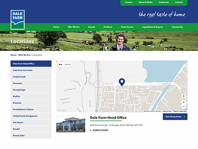 Dale Farm Website blue dairy green locations map milk rural ui design web design website