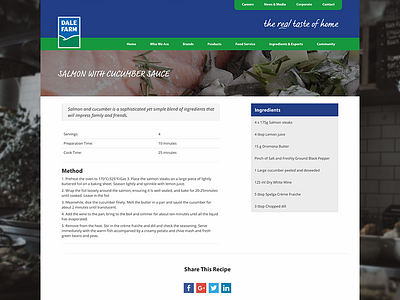 Dale Farm Recipe Page belfast dairy food ingredients method recipe share share buttons ui design web design website