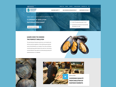 Event Page blue images. website layout seafood shellfish video