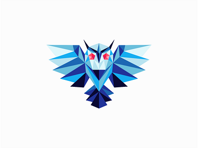 Low Poly Owl Logo for Sale animal bird blue branding design geometric logo low poly mark owl sale vector