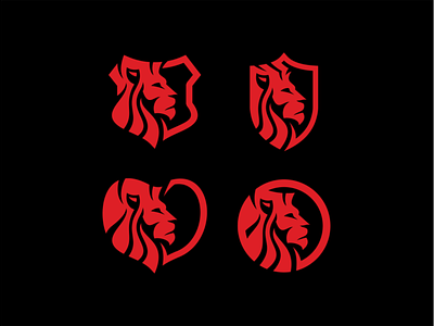 Lion animal big cat branding circle design feline illustration king lion logo mark red shield vector