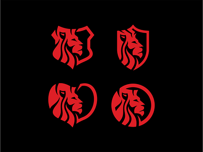 Lion animal big cat branding circle design feline illustration king lion logo mark red shield vector