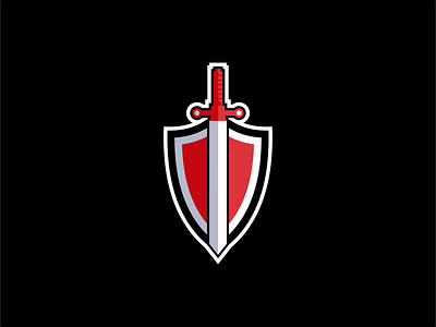 Shield and Sword Logo for Sale branding concept design game illustration knight logo mark premium professional red sale shield software sword vector