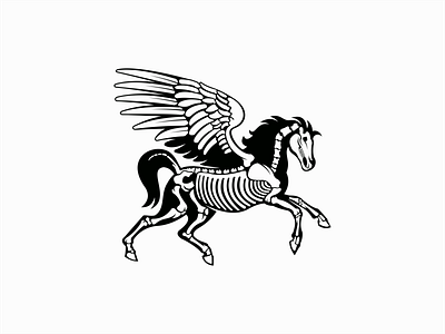 Skeleton Pegasus Design animal bones branding classic design emblem graphic halloween horror horse illustration logo mark myth pegasus premium skeleton skull tattoo vector