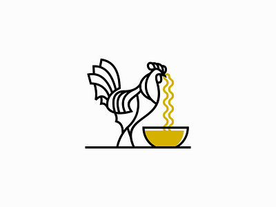 Line Art Chicken Eating Ramen Logo for Sale