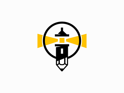 Lighthouse Pencil Logo for Sale branding design education emblem flat graphic icon illustration light lighthouse logo mark modern pencil premium sale vector