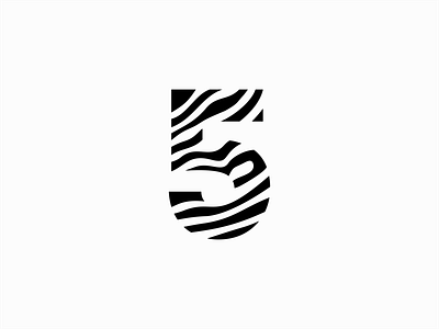 Number 5 With Zebra Pattern Logo for Sale 5 animal branding design lines logo mark minimalist modern number premium sale tiger vector zebra