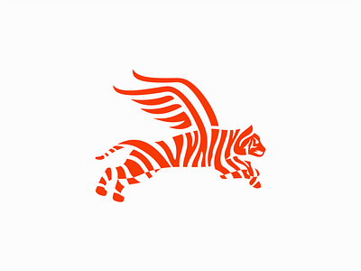 Flying Tiger animal branding clean creative design feline flat fly flying graphic illustration logo mark modern premium sports tiger vector wings