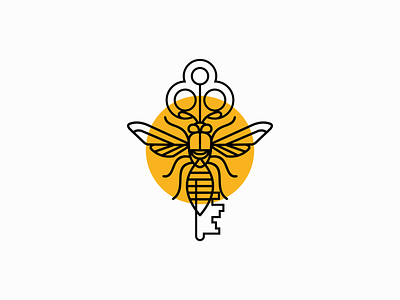 Line Art Key Bee Logo for Sale animal bee beekeeper branding clean design geometric graphic illustration key line art lines logo mark modern premium real estate sale unique vector