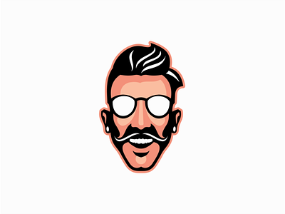 Happy Guy Logo for Sale branding design emblem face guy happy hipster illustration laugh logo man mark mascot modern moustache portrait premium sale smile sunglasses