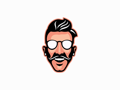 Happy Guy Logo for Sale branding design emblem face guy happy hipster illustration laugh logo man mark mascot modern moustache portrait premium sale smile sunglasses