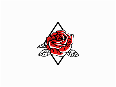 Diamond Rose branding design diamond elegant emblem flat flower illustration leaves lines logo mark modern original premium red rose unique vector