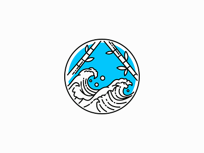 Japanese Waves And Bamboo Logo for Sale bamboo branding design emblem geometric icon illustration japan japanese line lines logo mark nature ocean sea vector wave waves