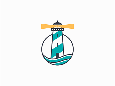 Lighthouse Logo for Sale blue branding circle design emblem icon illustration light lighthouse logo marine mark modern ocean sailing sea vector waves yellow