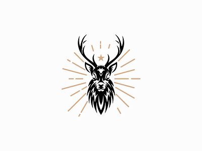 Deer Logo for Sale animal branding buck deer design doe emblem golden horns icon illustration logo mark nature premium star sun vector white tail wild