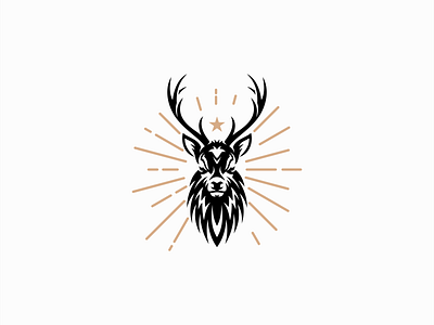 Deer Logo for Sale animal branding buck deer design doe emblem golden horns icon illustration logo mark nature premium star sun vector white tail wild