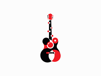 Geometric Guitar Logo for Sale acoustic branding concert design festival geomteric guitar icon illustration instrument logo mark music negative space premium red rock string strings vector