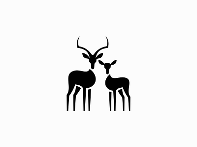 Impala Couple Logo for Sale africa animal antelope black branding design gazelle geometric horns illustration impala logo mark minimalist modern nature premium vector wild zoo