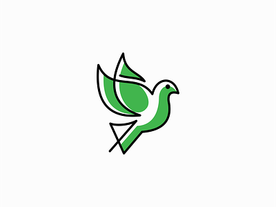 Dove Logo animal bird branding design dove flying green icon illustration line logo love mark message modern nature peace pigeon premium vector