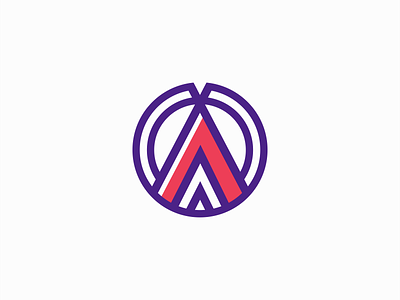 Abstract Tent Logo for Sale abstract branding business circular design geometric illustration lines logo mark modern nomad outdoors premium purple simple tent toursim travel vector