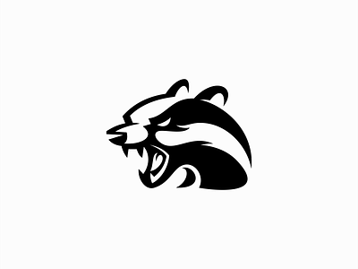Angry Badger Logo for Sale angry animal badger black branding curves danger design head illustration logo mark mascot modern negative space premium sale sports vector wild