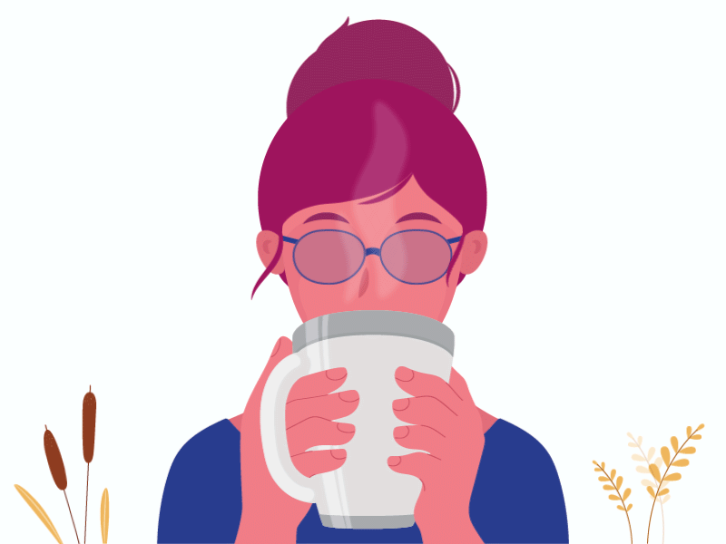 First.. Coffee! animation bee coffee creative cup dribbble flower girl glasses hair illustration motion vapor