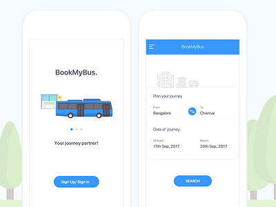 Daily UI #14 -Bus booking concept! blue booking bus on boarding ui white