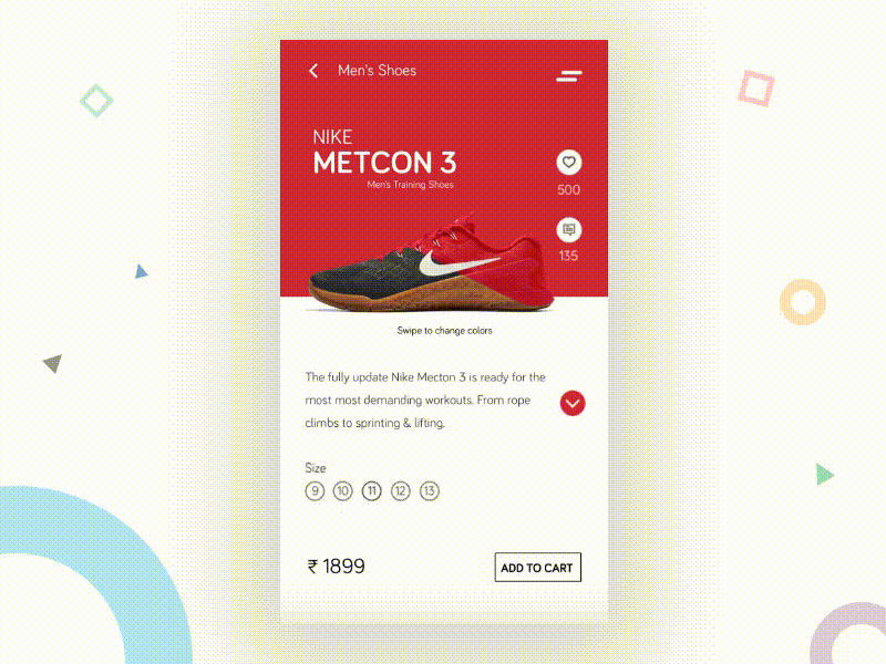 Nike Product page interaction! e commerce favorite fitness men metcon nike product page red running shoe sports