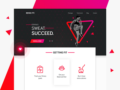 Being Fit Landing Page Concept! calories daily ui diet enroll fit fitness gradients gym heart rate landing page stepout track