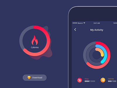 Fitness Tracker Concept! activity calories daily ui diet fit fitness gradients gym heart rate track tracker