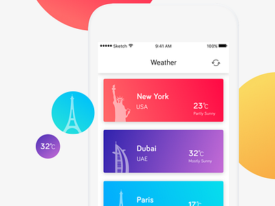 Weather gradient UI concept clean colorful colors daily ui gradients ios new york paris simple temperature ui weather