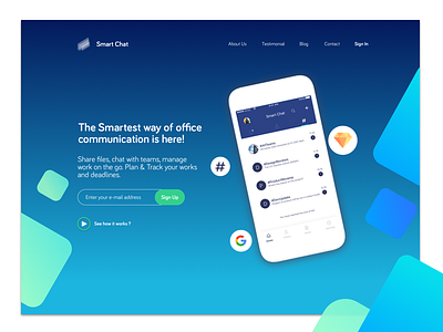 Smart chat landing page! chat clean dailyui hastag ios landing page message purple ui