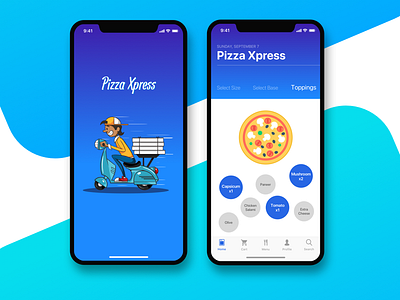 Pizza Express - Pizza ordering app! blue flat gradient ios iphonex pizza selection ui