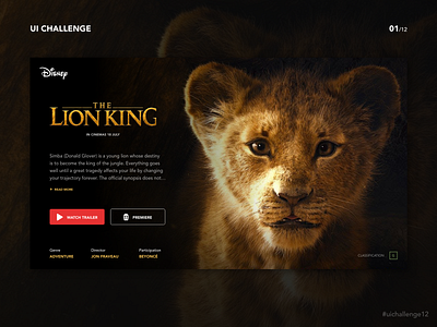 UI Challenge 12: 01/12 - New Movies 2019 challange concept design interface king launch layout lion movie movie theater play ui ux