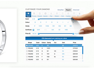 The diamond ring company carousel diamond ring rings slider touch ui ux webdesign