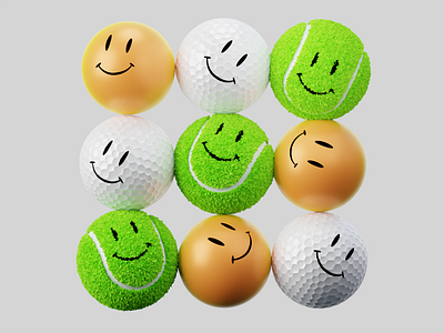 Balls, balls, balls 3d blender branding c4d cycle design golf graphic design illustration logo pingpong redshift render sports tennis ui ui design