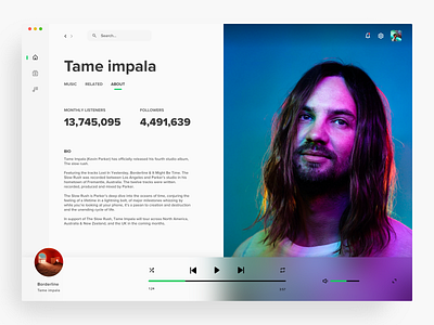 Spotify artist page redesign - light mode app applemusic branding desktop mac macos mobile music music app musicplayer product design spotify tame impala tidal web web design
