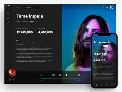 Spotify artist page redesign - iOS & MacOS app appdesign applemusic branding design ios iphone 12 mobile music music app product design spotify tame impala tidal