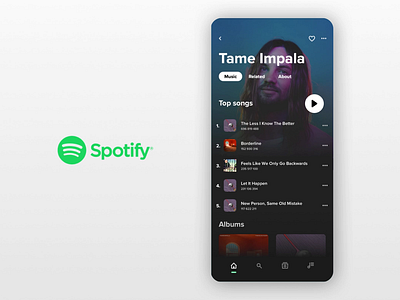 Spotify concept animation app applemusic branding ios iphone12 music app principle product design spotify tab tab animation tame impala tidal
