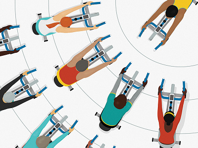 Spin Class Illustration above bikes birdseye exercise fitness illustration spin vector